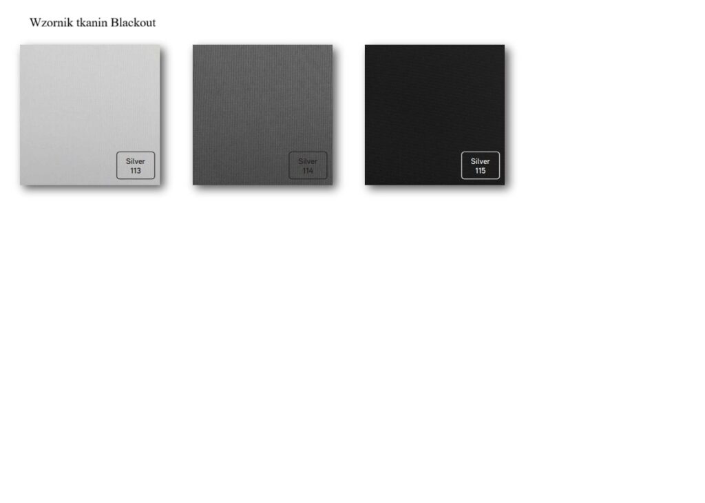 Wzornik tkanin roletowych Blackout Silver 113–115 – rolety materiałowe zaciemniające Łódź