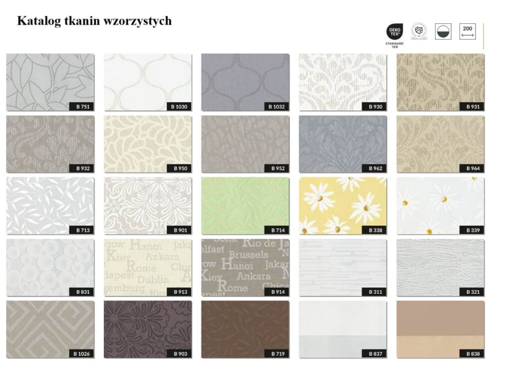Tkaniny we wzory do rolet materiałowych Łódź – katalog wzorzystych rolet na wymiar